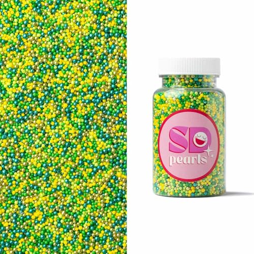 SD Pearls Zuckerperlen, Mix Perlen, Essbare Zucker Perlen, Tortendeko Streusel Perlen, Zucker Dekorperlen Für Keksen, Kuchen, Cupcakes, Donuts, Dessertdekoration (Grün, 100g) von SD Pearls