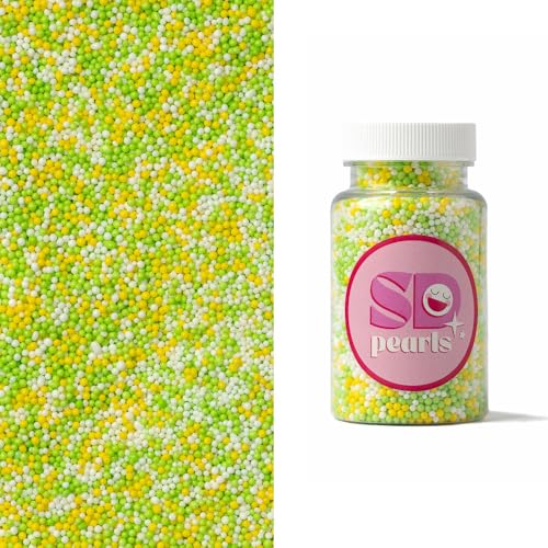 SD Pearls Zuckerperlen, Mix Perlen, Essbare Zucker Perlen, Tortendeko Streusel Perlen, Zucker Dekorperlen Für Keksen, Kuchen, Cupcakes, Donuts, Dessertdekoration (Grün-Gelb-Weiß, 500g) von SD Pearls