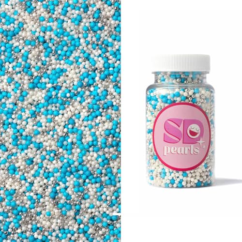 SD Pearls Zuckerperlen, Mix Perlen, 3mm, Essbare Zucker Perlen, Tortendeko Streusel Perlen, Zucker Dekorperlen Für Keksen, Kuchen, Cupcakes, Donuts, Dessertdekoration (Hellblau, 500g) von SD Pearls