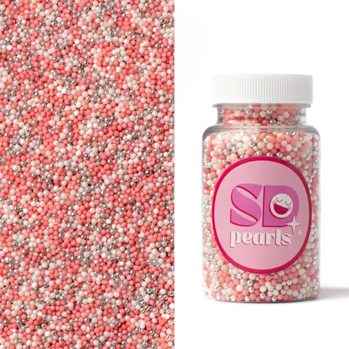 SD Pearls Zuckerperlen, Mix Perlen, Essbare Zucker Perlen, Tortendeko Streusel Perlen, Zucker Dekorperlen Für Keksen, Kuchen, Cupcakes, Donuts, Dessertdekoration (Hellrosa, 100g) von SD Pearls