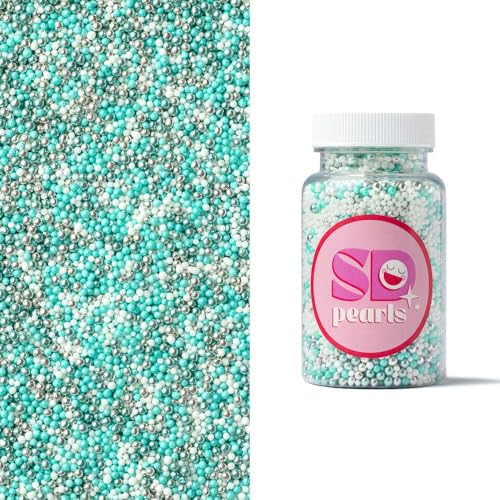 SD Pearls Zuckerperlen, Mix Perlen, Essbare Zucker Perlen, Tortendeko Streusel Perlen, Zucker Dekorperlen Für Keksen, Kuchen, Cupcakes, Donuts, Dessertdekoration (Türkis, 1000g) von SD Pearls