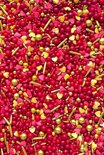 SD Pearls Zuckerstreusel, Bunter Streuselmix, Streusel Valentinstag, Streusel Hochzeit, Streusel Herzen, Streudekor für Torten, Kuchen, Muffins und Desserts. (Mix „Red Velvet“, 1000g) von SD Pearls