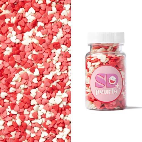 SD Pearls Zuckerstreusel, Bunter Streuselmix, Streusel Valentinstag, Streusel Hochzeit, Streusel Herzen, Streudekor für Torten, Kuchen, Muffins und Desserts. (Mix „Rosa Herz“, 400g) von SD Pearls