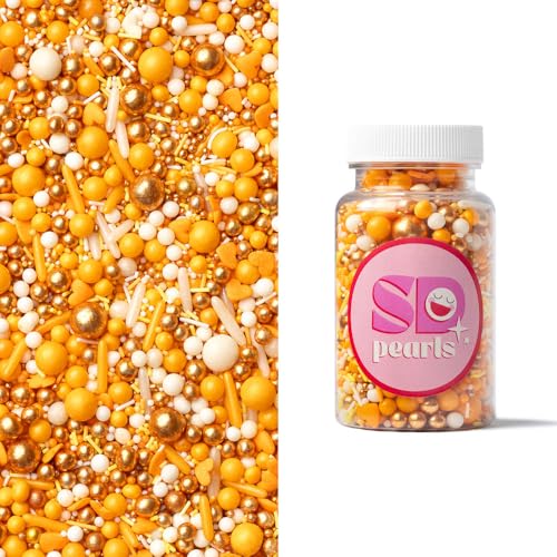 SD Pearls Zuckerstreusel, Essbare Zucker Perlen, Tortendeko Streusel Perlen, Bunter Streuselmix, Streudekor für Kuchen, Dessertdekoration für Geburtstagsfeiern. (Mix „Bernstein“, 100g) von SD Pearls