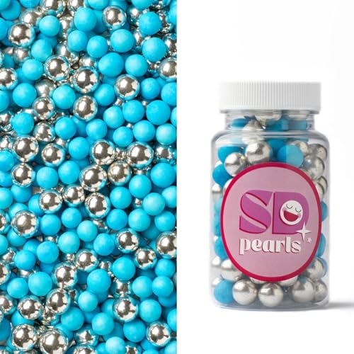 SD Pearls Zuckerstreusel, Essbare Zucker Perlen, Tortendeko Streusel Perlen, Bunter Streuselmix, Streudekor für Kuchen, Dessertdekoration für Geburtstagsfeiern. (Mix „Blau“, 450g) von SD Pearls