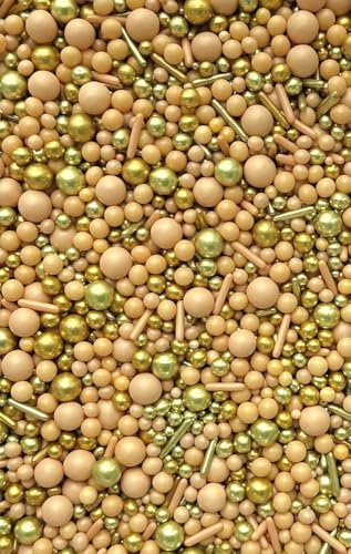 SD Pearls Zuckerstreusel, Essbare Zucker Perlen, Tortendeko Streusel Perlen, Bunter Streuselmix, Streudekor für Kuchen, Dessertdekoration für Geburtstagsfeiern. (Mix „Gold“, 100g) von SD Pearls