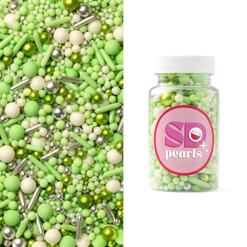 SD Pearls Zuckerstreusel, Essbare Zucker Perlen, Tortendeko Streusel Perlen, Bunter Streuselmix, Streudekor für Kuchen, Dessertdekoration für Geburtstagsfeiern. (Mix „Hellgrün“, 450g) von SD Pearls
