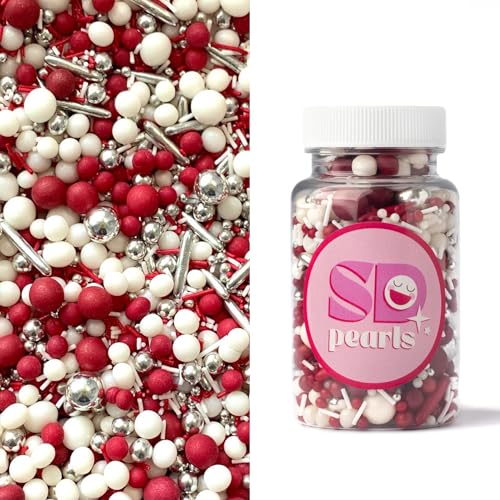 SD Pearls Zuckerstreusel, Essbare Zucker Perlen, Tortendeko Streusel Perlen, Bunter Streuselmix, Streudekor für Kuchen, Dessertdekoration für Geburtstagsfeiern. (Mix „Kirschkönigin“, 450g) von SD Pearls