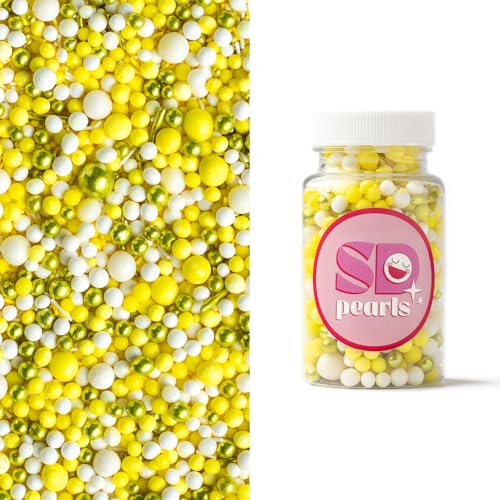 SD Pearls Zuckerstreusel, Essbare Zucker Perlen, Tortendeko Streusel Perlen, Bunter Streuselmix, Streudekor für Kuchen, Dessertdekoration für Geburtstagsfeiern. (Mix „Löwenzahn“, 100g) von SD Pearls