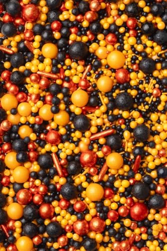 SD Pearls Zuckerstreusel, Essbare Zucker Perlen, Tortendeko Streusel Perlen, Bunter Streuselmix, Streudekor für Kuchen, Dessertdekoration für Geburtstagsfeiern. (Mix „Schwarz und Orange“, 1000g) von SD Pearls