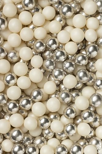 SD Pearls Zuckerstreusel, Essbare Zucker Perlen, Tortendeko Streusel Perlen, Bunter Streuselmix, Streudekor für Kuchen, Dessertdekoration für Geburtstagsfeiern. (Mix „Silber & Weiß“, 1000g) von SD Pearls