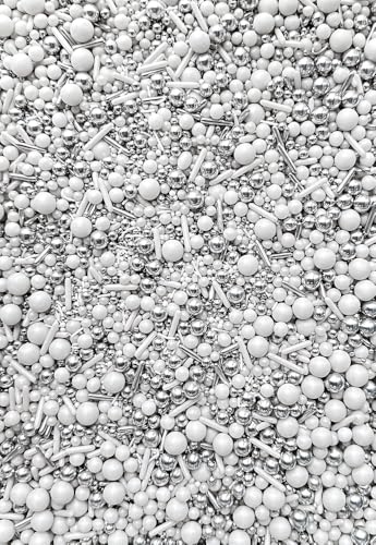 SD Pearls Zuckerstreusel, Essbare Zucker Perlen, Tortendeko Streusel Perlen, Bunter Streuselmix, Streudekor für Kuchen, Dessertdekoration für Geburtstagsfeiern. (Mix „Silber und Weiß“, 450g) von SD Pearls