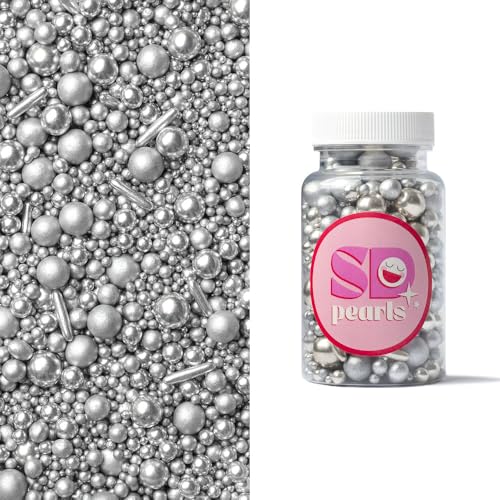 SD Pearls Zuckerstreusel, Essbare Zucker Perlen, Tortendeko Streusel Perlen, Bunter Streuselmix, Streudekor für Kuchen, Dessertdekoration für Geburtstagsfeiern. (Mix „Stahl“, 100g) von SD Pearls