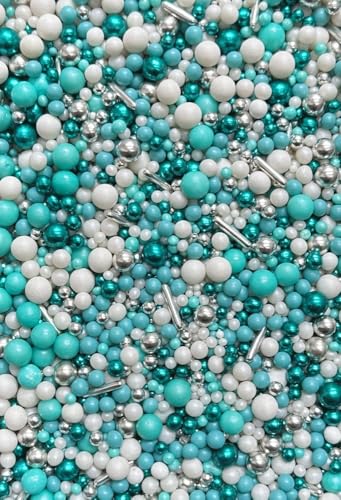 SD Pearls Zuckerstreusel, Essbare Zucker Perlen, Tortendeko Streusel Perlen, Bunter Streuselmix, Streudekor für Kuchen, Dessertdekoration für Geburtstagsfeiern. (Mix „Türkis“, 1000g) von SD Pearls