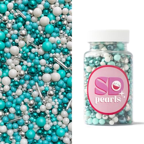SD Pearls Zuckerstreusel, Essbare Zucker Perlen, Tortendeko Streusel Perlen, Bunter Streuselmix, Streudekor für Kuchen, Dessertdekoration für Geburtstagsfeiern. (Mix „Türkis“, 450g) von SD Pearls