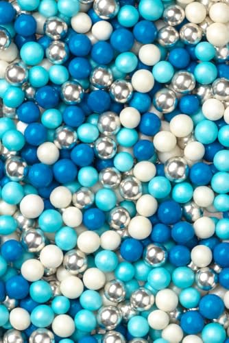 SD Pearls Zuckerstreusel, Essbare Zucker Perlen, Tortendeko Streusel Perlen, Bunter Streuselmix, Streudekor für Kuchen, Dessertdekoration für Geburtstagsfeiern. (Mix „Weiß-Blau-Hellblau“, 1000g) von SD Pearls