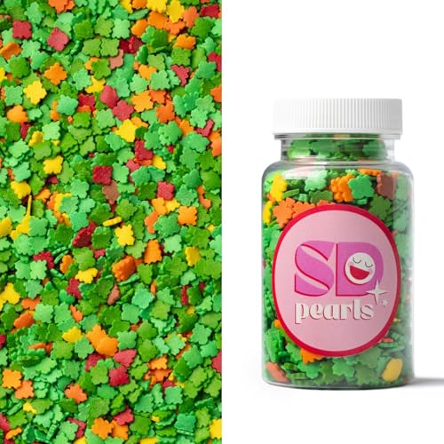 SD Pearls Zuckerstreusel, Halloween Streusel Essbar, Zuckerstreusel Halloween, Zucker Augen Deko Essbar, Streudekor für Kuchen, Muffins, Desserts. (Herbstblätter-Grün, 75g) von SD Pearls