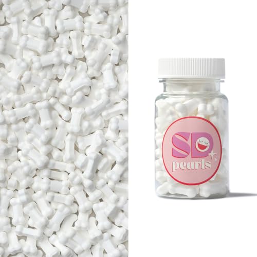 SD Pearls Zuckerstreusel, Halloween Streusel Essbar, Zuckerstreusel Halloween, Zucker Augen Deko Essbar, Streudekor für Kuchen, Muffins, Desserts. (Knochen-Wieß, 50g) von SD Pearls