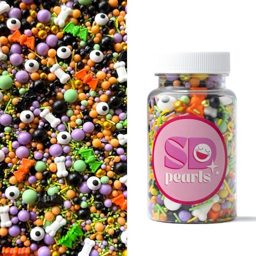 SD Pearls Zuckerstreusel, Halloween Streusel Essbar, Zuckerstreusel Halloween, Zucker Augen Deko Essbar, Streudekor für Kuchen, Muffins, Desserts. (Mix „Fun & Fear“, 1000g) von SD Pearls