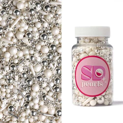 SD Pearls Zuckerstreusel, Weihnachten Streusel Essbar, Zuckerstreusel Weihnachten, Schneeflocken Deco Streusel, Weihnachtskekse Deko Essbar, Streudekor für Kuchen (Mix „Die Schneekönigin“, 100g) von SD Pearls