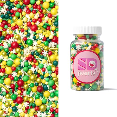 SD Pearls Zuckerstreusel, Weihnachten Streusel Essbar, Zuckerstreusel Weihnachten, Schneeflocken Deco Streusel, Weihnachtskekse Deko Essbar, Streudekor für Kuchen (Mix „Neujahr“, 100g) von SD Pearls