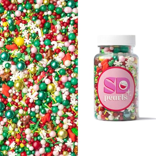 SD Pearls Zuckerstreusel, Weihnachten Streusel Essbar, Zuckerstreusel Weihnachten, Schneeflocken Deco Streusel, Weihnachtskekse Deko Essbar, Streudekor für Kuchen (Mix „Weihnachtszeit“, 100g) von SD Pearls