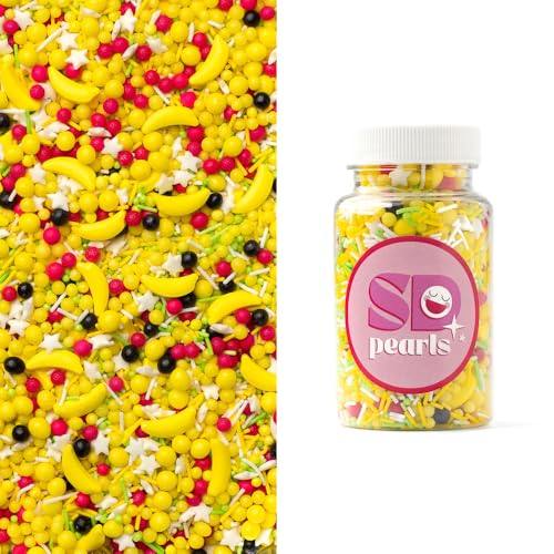 SD Pearls Zuckerstreusel,Bunter Streuselmix,Streudekor für Torten,Cupcakes,Zuckerwatte,Cake Pops und Desserts-Zuckerstreusel für Babypartys,Kindergeburtstagsfeiern (Mix „Banana Party“, 100g) von SD Pearls
