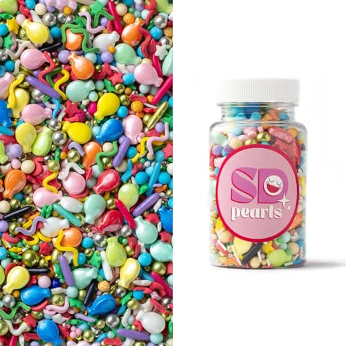 SD Pearls Zuckerstreusel,Bunter Streuselmix,Streudekor für Torten,Cupcakes,Zuckerwatte,Cake Pops und Desserts-Zuckerstreusel für Babypartys,Kindergeburtstagsfeiern (Mix „Birthday Party“, 100g) von SD Pearls