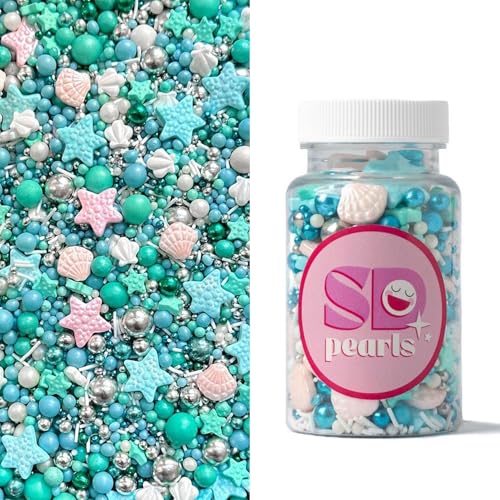 SD Pearls Zuckerstreusel,Bunter Streuselmix,Streudekor für Torten,Cupcakes,Zuckerwatte,Cake Pops und Desserts-Zuckerstreusel für Babypartys,Kindergeburtstagsfeiern (Mix „Meeresschätze“, 1000g) von SD Pearls