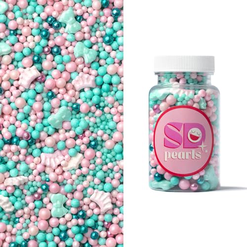 SD Pearls Zuckerstreusel,Bunter Streuselmix,Streudekor für Torten,Cupcakes,Zuckerwatte,Cake Pops und Desserts-Zuckerstreusel für Babypartys,Kindergeburtstagsfeiern (Mix „Minze Prinzessin“, 100g) von SD Pearls