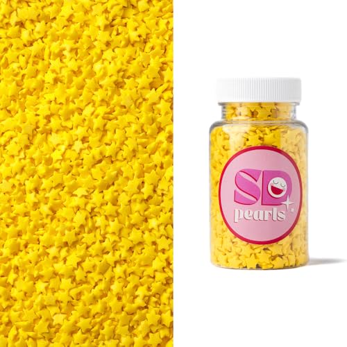 SD Pearls Zuckerstreusel,Bunter Streuselmix,Streudekor für Torten,Cupcakes,Zuckerwatte,Cake Pops und Desserts-Zuckerstreusel für Babypartys,Kindergeburtstagsfeiern (Sterne-Gelb, 400g) von SD Pearls