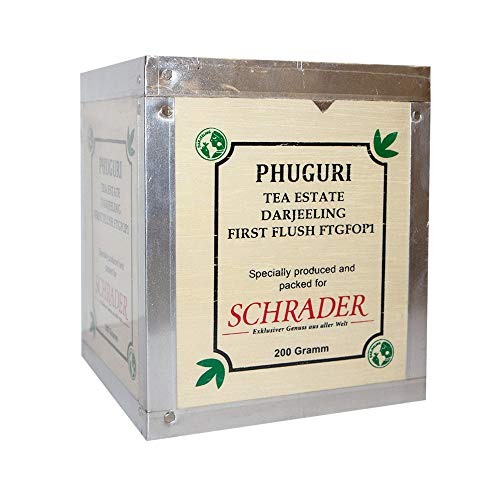 Schrader | Schwarzer Tee | Darjeeling First Flush | Phuguri FTGFOP1 | Bio | im Holzkistchen | 200g von SEIT 1921 SCHRADER
