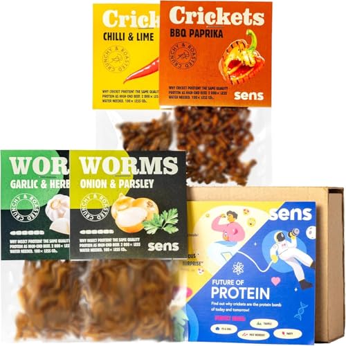 SENS Essbare Insekten Snack für Menschen, Geröstete Grillen und Mehlwürmer Protein Snack, Crunchy Party Mix, Insektennahrung Probierset, Party Challenge Geschenkidee von SENS