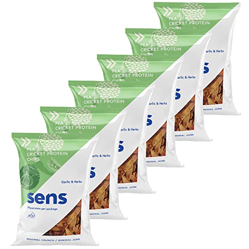 SENS Protein Chips, Fitness Snack, Low Carb Party Mix Snacks, Glutenfrei Eiweiss Chips, Knabberartikel Knabberzeug (Knoblauch und Kräuter, 6x80g) von SENS