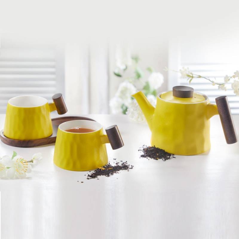 Tee-Set Frühling mit Teekanne & 2 Teetassen mit Holzuntersetzer 4tlg. von SET