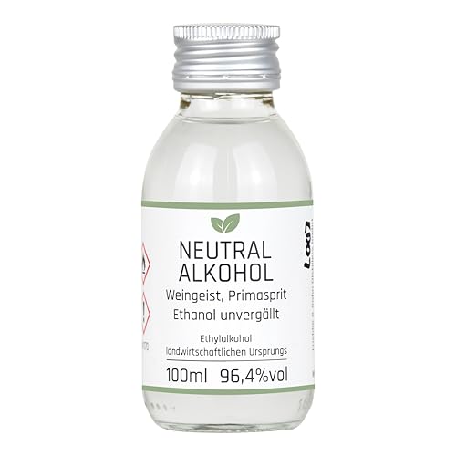 100ml Weingeist/Primasprit/Neutralalkohol/Trinkalkohol/Ethanol unvergällt 96,4% vol - zum Ansetzen von Likören, Gin oder Tinkturen - Basis für Desinfektionsmittel von SHADOWS