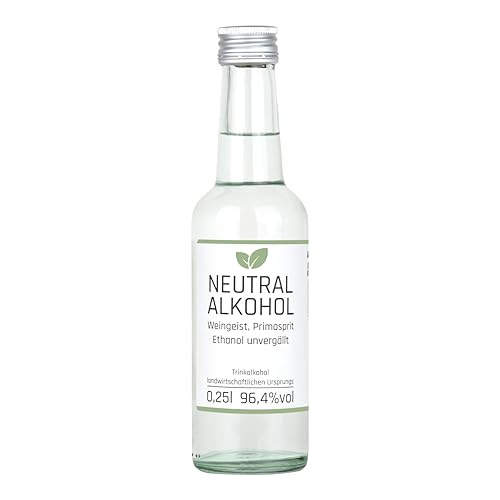 250ml Weingeist/Primasprit/Neutralalkohol/Trinkalkohol/Ethanol unvergällt 96,4% vol - zum Ansetzen von Likören, Gin oder Tinkturen - Basis für Desinfektionsmittel von SHADOWS