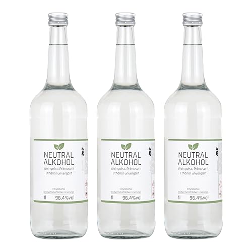 3x 1l Weingeist/Primasprit/Trinkalkohol/Ethanol unvergällt 96,4% vol - zum Ansetzen von Likören, Gin oder Tinkturen - Basis für Desinfektionsmittel 3x 1l Weingeist/Primasprit/Trinkalkohol/Ethanol unvergällt 96,4% vol - zum Ansetzen von Likören, Gin oder Tinkturen - Basis für Desinfektionsmittel von SHADOWS