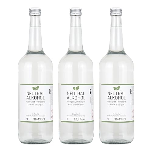 3x 1l Weingeist/Primasprit/Trinkalkohol/Ethanol unvergällt 96,4% vol - zum Ansetzen von Likören, Gin oder Tinkturen - Basis für Desinfektionsmittel von SHADOWS