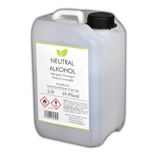 Weingeist/Primasprit/Neutralalkohol/Trinkalkohol/Ethanol unvergällt 69,9% vol - 3l Kanister - zum Ansetzen von Likören, Gin oder Tinkturen - Basis für Desinfektionsmittel von SHADOWS
