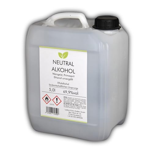 Weingeist/Primasprit/Neutralalkohol/Trinkalkohol/Ethanol unvergällt 69,9% vol - 5l Kanister - zum Ansetzen von Likören, Gin oder Tinkturen - Basis für Desinfektionsmittel von SHADOWS