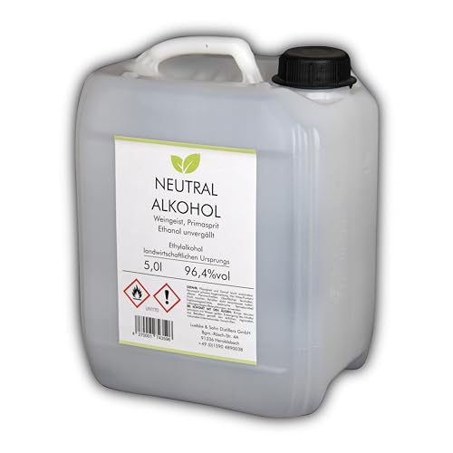 Weingeist/Primasprit/Neutralalkohol/Trinkalkohol/Ethanol unvergällt 96,4% vol - 5l Kanister - zum Ansetzen von Likören, Gin oder Tinkturen - Basis für Desinfektionsmittel von SHADOWS