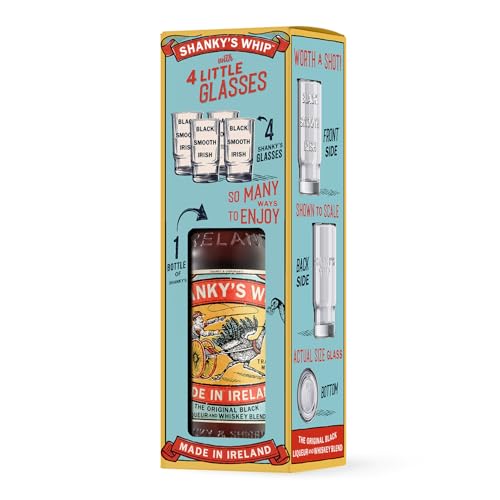 Shanky's Whip Black Irish Whiskey Liqueur 0,7l Geschenkpackung I Original Irischer Whiskeylikör I mit 4 Shotgläsern I zum verschenken I sammeln und geniessen Shanky's Whip Black Irish Whiskey Liqueur 0,7l Geschenkpackung I Original Irischer Whiskeylikör I mit 4 Shotgläsern I zum verschenken I sammeln und geniessen von SHANKY'S WHIP