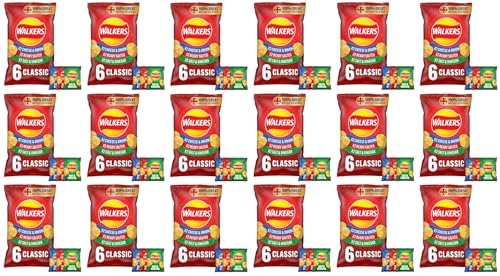 Walkers Classic Variety Crisps Ready Salted - Cheese & Onion - Salt & Vinegar Kartoffelchips Box 18x6x25g – importiert von Shestore24 von SHESTORE24
