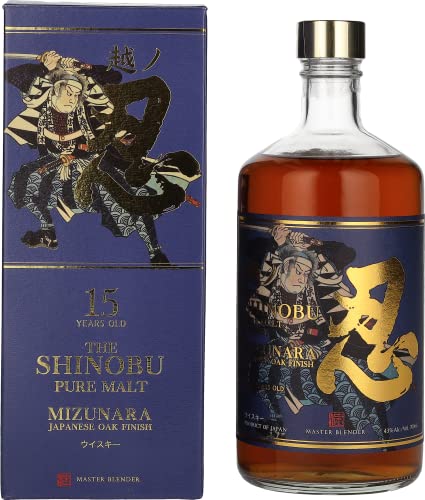 SHINOBU 15 Years Old Pure Malt Whisky Mizunara Oak Finish aus Japan, 43% vol - 1 x 700 ml von Shinobu