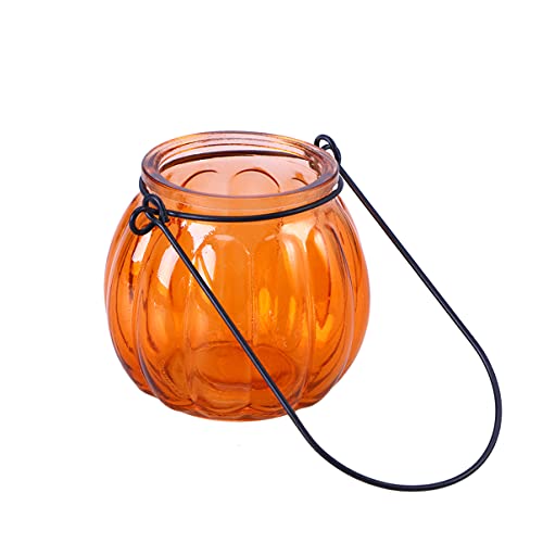 Glas-Teelichthalter aus Glas, Votivkerzenhalter, Kürbis-Teelichthalter, hängender Glas-Kerzenständer for Festival, Hochzeit, Party, Kürbis-Kerzenhalter, Dekoration, Glas-Kerzenhalter(Orange) von SHOUKAII