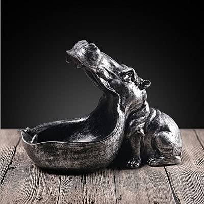 SHOUKAII Harz Nilpferd Statue Nilpferd Skulptur Figur Schlüssel Candy Container Dekoration Hause Tisch Dekoration Zubehör(Large-02) von SHOUKAII