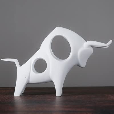 SHOUKAII Rinder Statue Ochse Home Decor Wohnzimmer Bull Skulptur TV Schrank Ornament Handwerk Abstrakte Tier Figur(White B) von SHOUKAII
