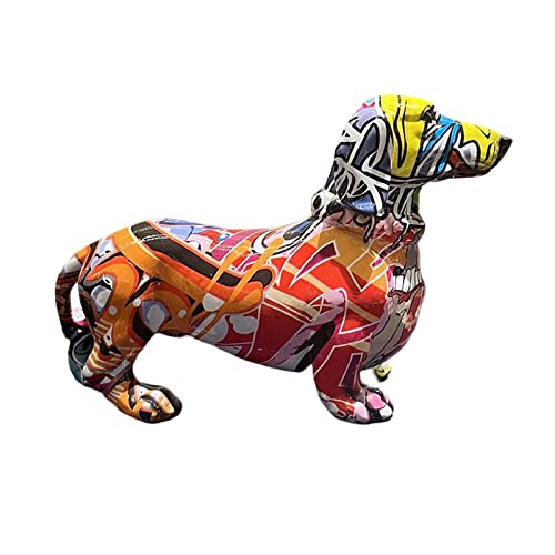 SHOUKAII Nordic Dackel Hund Statue Kreative Graffiti Bunte Kunstwerk Statue Office Home Schlafzimmer Wein Schrank Dekoration(Color:L) von SHOUKAII