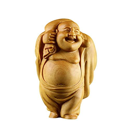 SHOUKAII Weiping – Kreatives Design Maitreya-Buddha-Skulptur aus Holz, Buddha-Statue, lachender Buddha, Feng-Shui-Anhänger, Heimdekoration, Innenstatue(B 6CM) von SHOUKAII